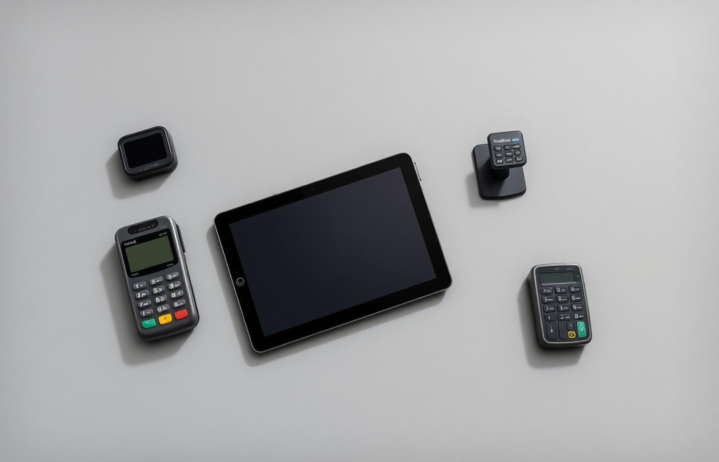 Modern merchant payment hardware including card terminals, POS tablet and pinpad
