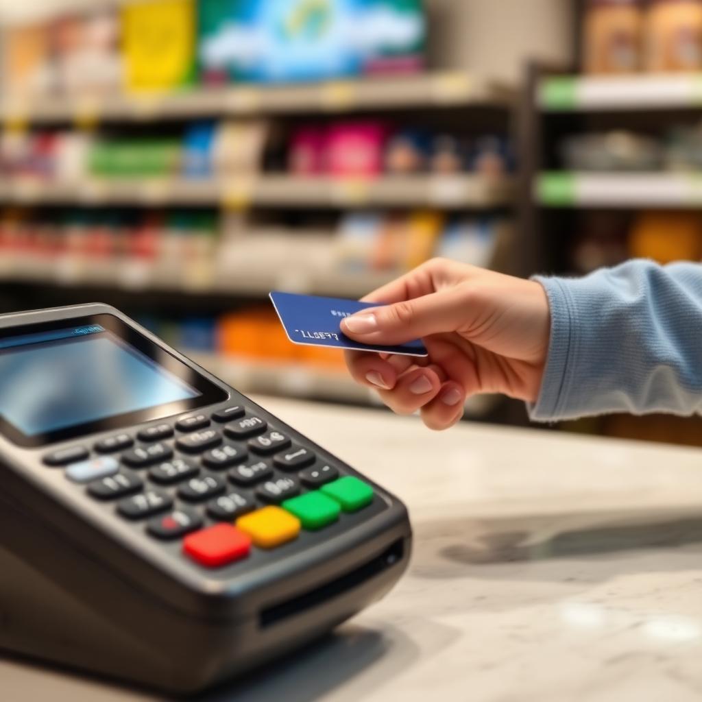 Retail POS system with payment terminal at checkout counter